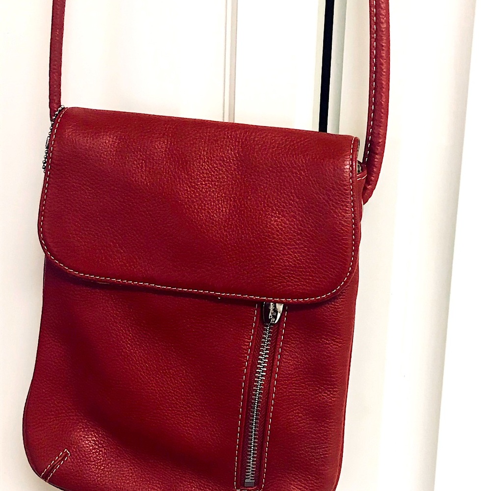 Red Cross body small genuine leather handbag